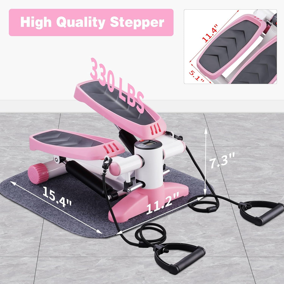 ZENOVA Mini Stepper Steppers for Exercise,  Exercise Equipment with Resistance Bands, Stair Stepper with 330lbs Weight Capacity for Home Workouts