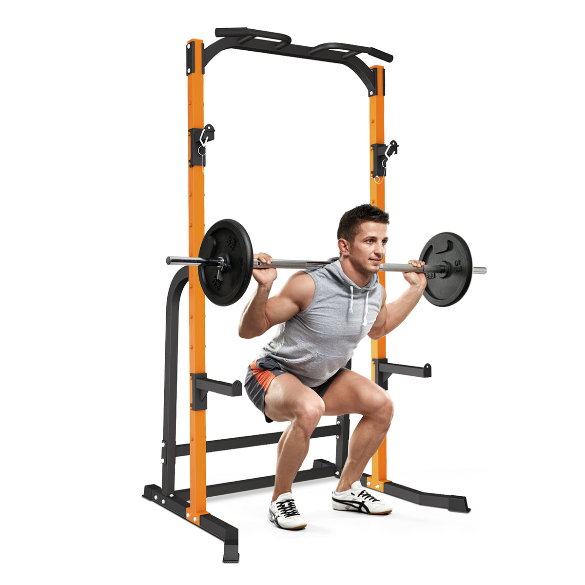 Wesfital Power Rack Squat Stand with J-Hooks, Fitness Multi-Function Power Tower Dip Station Squat Stand, 800LBS Weight Capacity