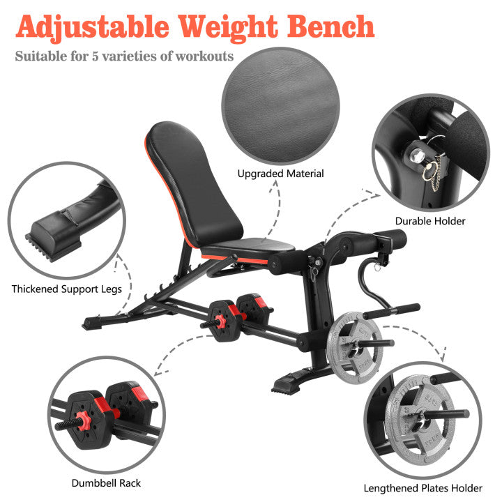 Wesfital Adjustable Weight Bench - 5 in 1 Workout Bench Strength Training Bench Utility Bench Incline Bench Exercise Bench For Home Gym