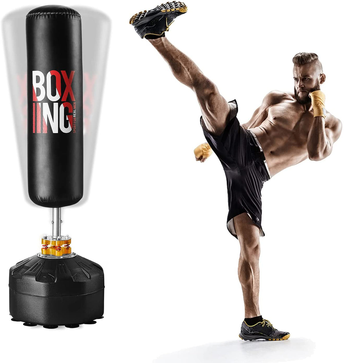 Wesfital Punching Bag with Stand Heavy Boxing Bag Freestanding with 12 Suction Cup Base, Kickboxing for Adults & Youth Home Office Fitness Workout