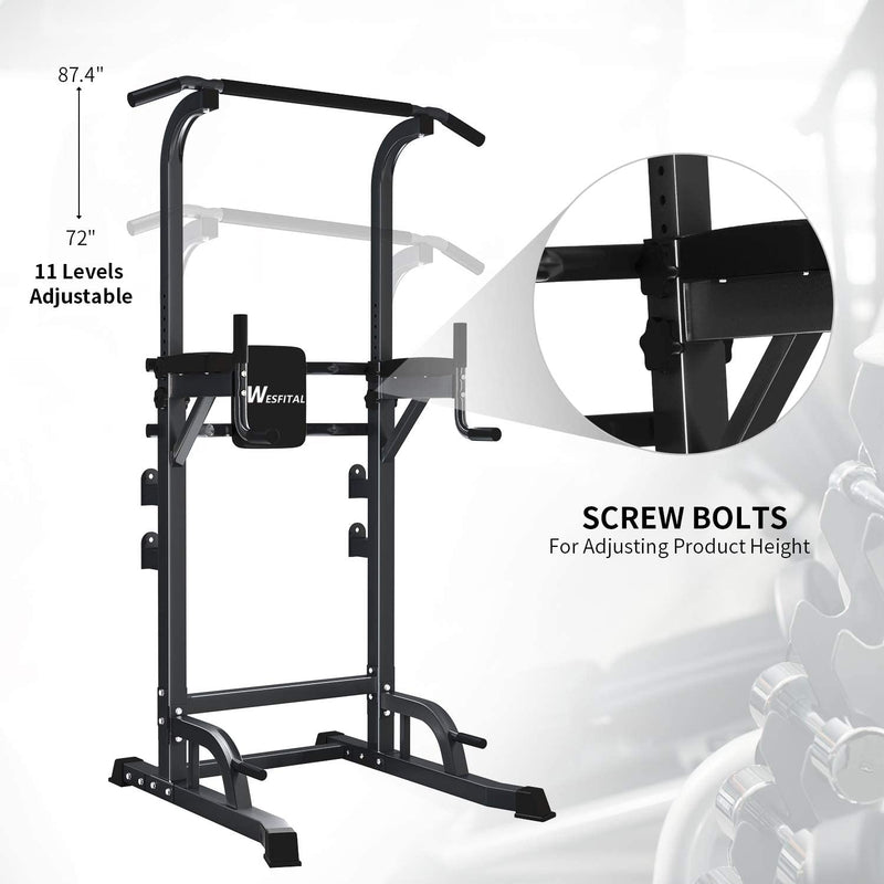 Wesfital Power Tower Dip Stands Pull-Up Bars Squat Rack for Fitness Home Gym