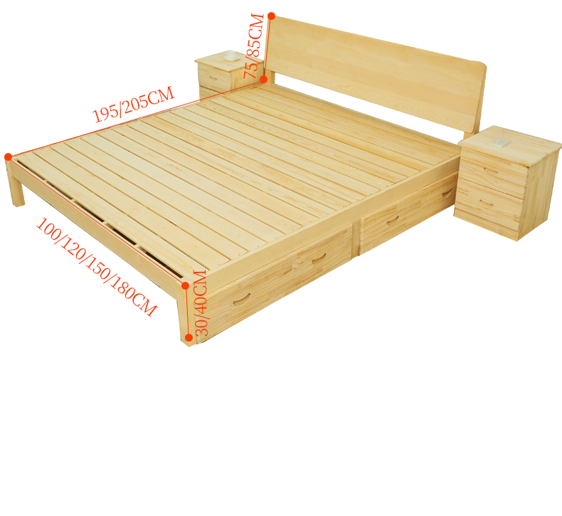 Oneofics Solid Wood Platform Bed Modern Simple